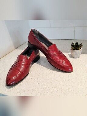 VTG (60s) Florsheim Womens Red Leather Loafers Made In Spain | Size 10.5